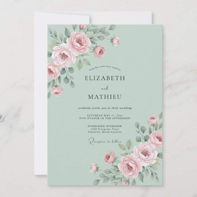 Invitation Mariage au Ranunculus Gris Eucalyptus et Pastel Mi (Devant)