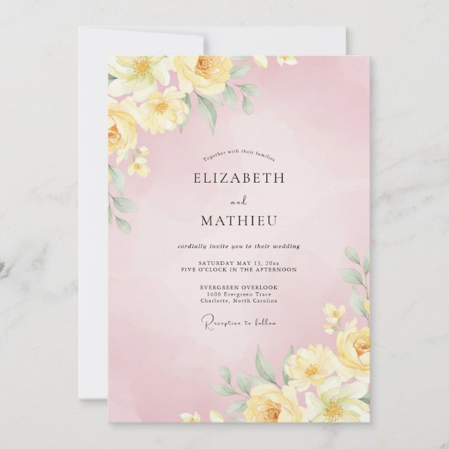 Invitation Mariage au Ranunculus Jaune Clair et Eucalyptus Ro (Devant)