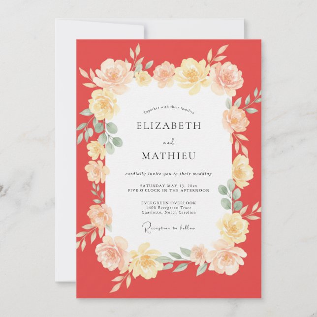 Invitation Mariage au Ranunculus Jaune Corail et Eucalyptus P (Devant)