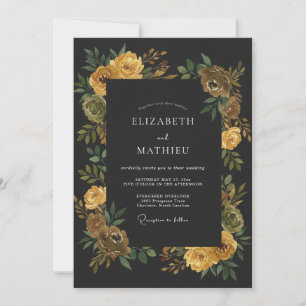 Invitation Mariage au Ranunculus Jaune et Eucalyptus sur fond