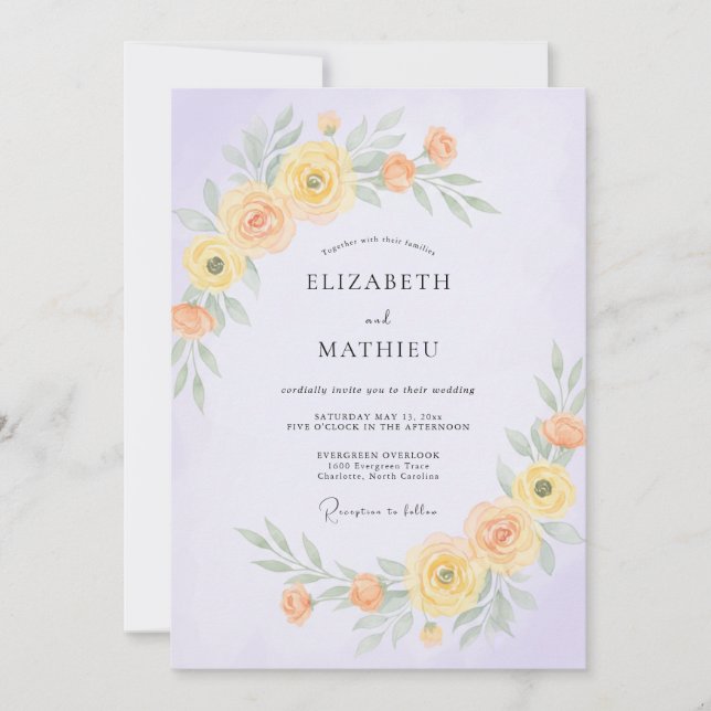 Invitation Mariage au Ranunculus Jaune Lavande et Eucalyptus (Devant)