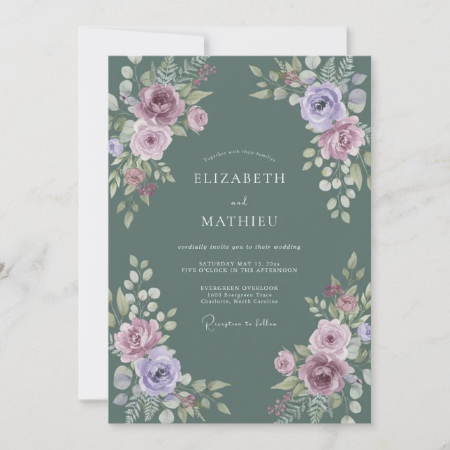 Invitation Mariage au Ranunculus Lavande Ardoise et Eucalyptu (Devant)