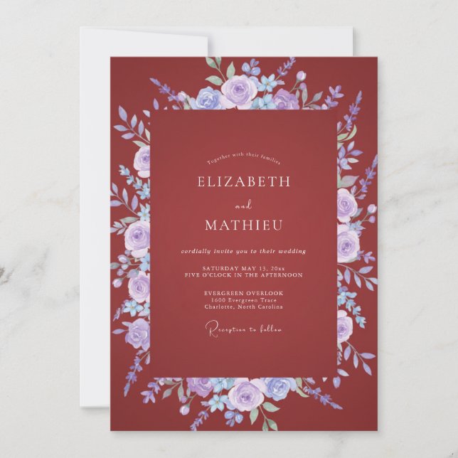 Invitation Mariage au Ranunculus Lavande et Eucalyptus bordea (Devant)