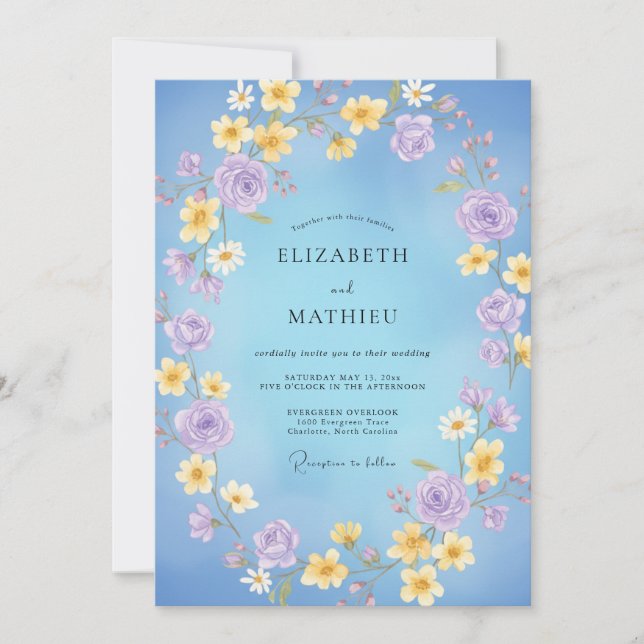 Invitation Mariage au Ranunculus Lilas Azur Eucalyptus (Devant)