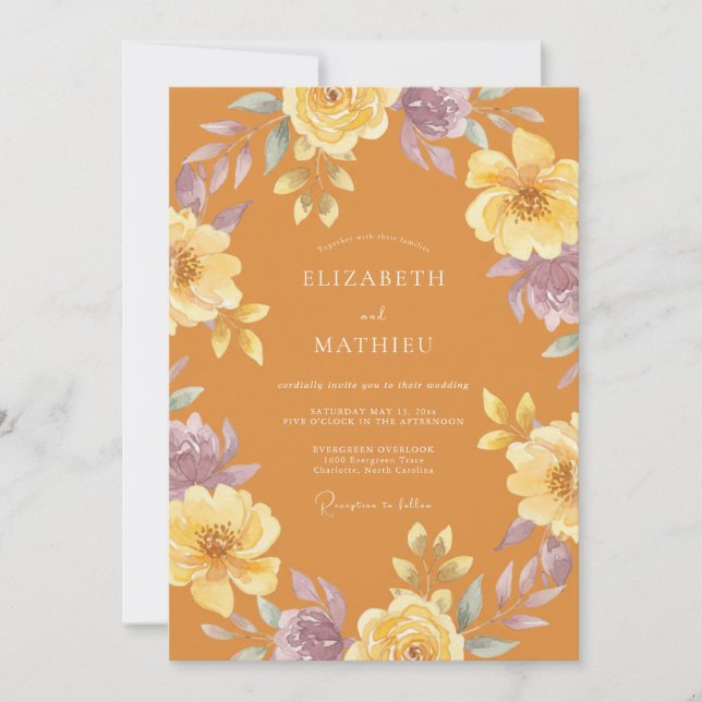Invitation Mariage au Ranunculus Lilas Moutarde et Eucalyptus (Devant)