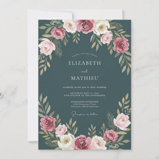 Invitation Mariage au Ranunculus Mauve Eucalyptus sur Fond Ar (Devant)