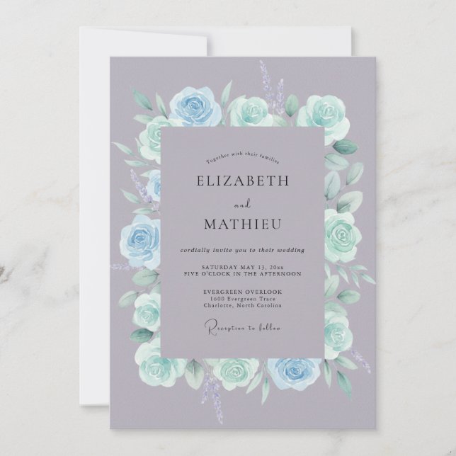 Invitation Mariage au Ranunculus Menthe Eucalyptus sur Fond A (Devant)