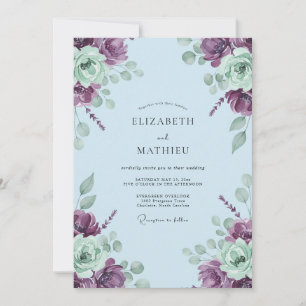 Invitation Mariage au Ranunculus Menthe Prune Eucalyptus Doux
