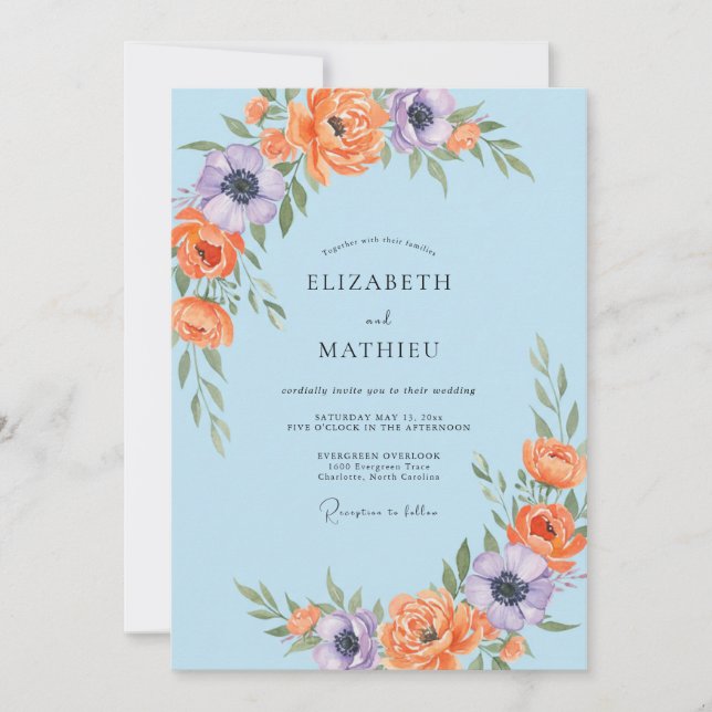 Invitation Mariage au Ranunculus Orange Ciel Eucalyptus (Devant)