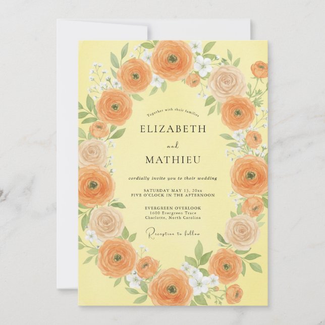 Invitation Mariage au Ranunculus Orange Eucalyptus Beurre (Devant)