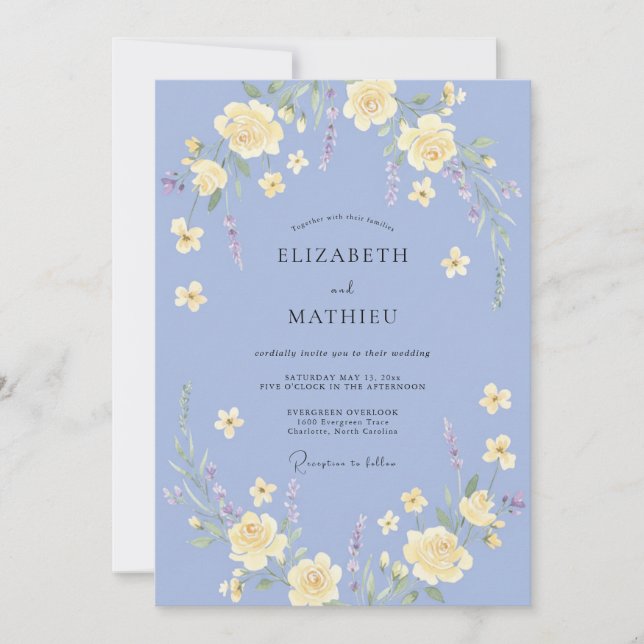 Invitation Mariage au Ranunculus Papillon et Eucalyptus Bleue (Devant)