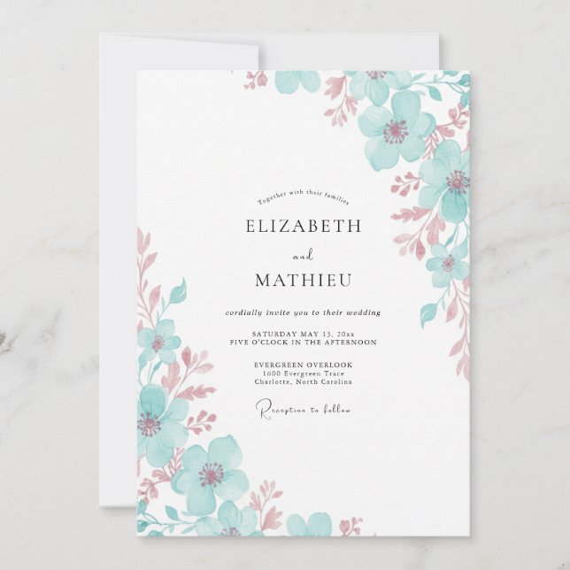 Invitation Mariage au Ranunculus Pêche Mousse de Mer et Eucal (Devant)