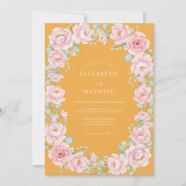 Invitation Mariage au Ranunculus Péché Moutarde et Eucalyptus (Devant)