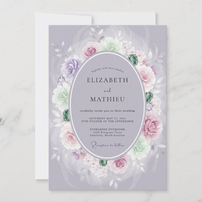Invitation Mariage au Ranunculus Pervenche Ardoise Eucalyptus (Devant)