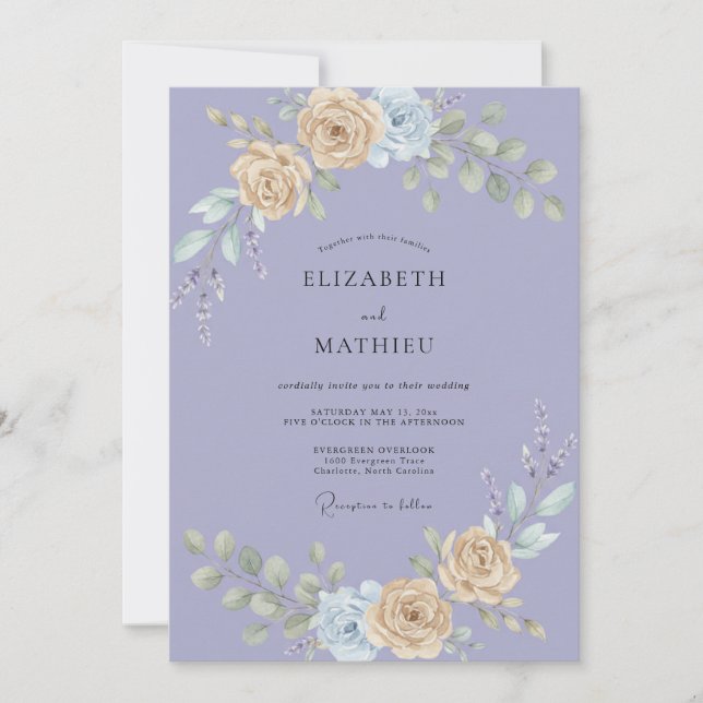Invitation Mariage au Ranunculus Pervenche Champagne et Eucal (Devant)