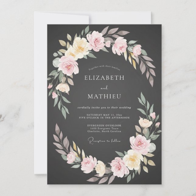 Invitation Mariage au Ranunculus Rose Charbon et Eucalyptus (Devant)