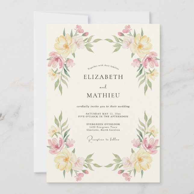 Invitation Mariage au Ranunculus Rose Pâle et Eucalyptus Beur (Devant)