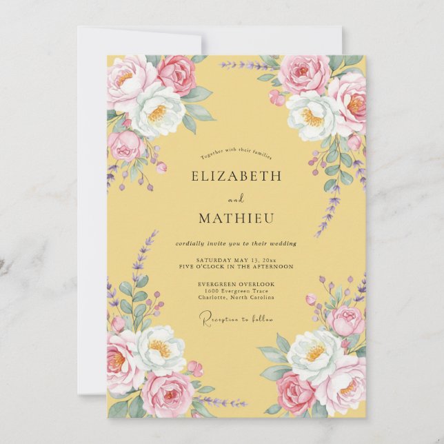Invitation Mariage au Ranunculus Rose Pâle et Eucalyptus Beur (Devant)