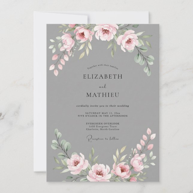 Invitation Mariage au Ranunculus Rose Pâle et Eucalyptus sur  (Devant)