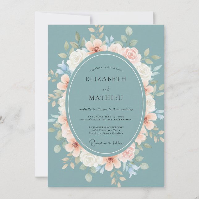Invitation Mariage au Ranunculus Rose Pâle et Eucalyptus sur  (Devant)