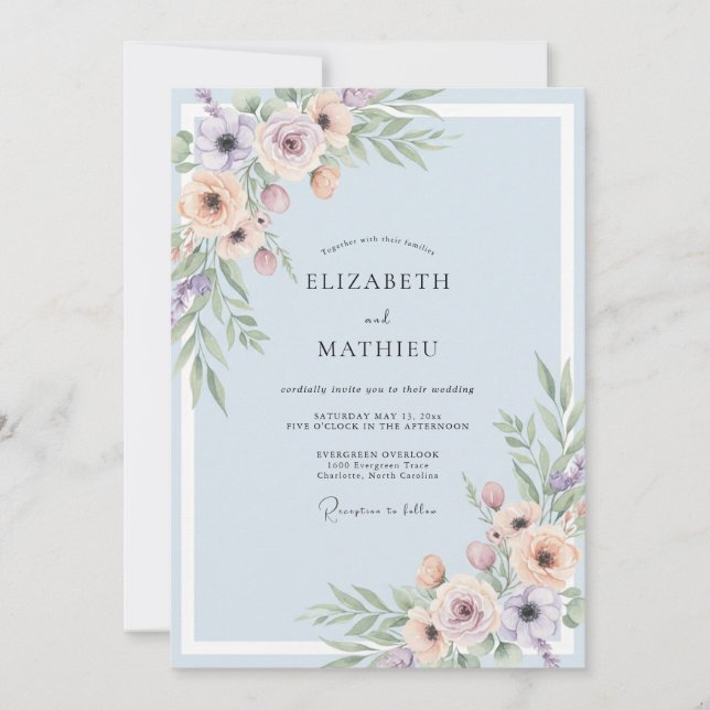 Invitation Mariage au Ranunculus Rose Pâle Eucalyptus et Perv (Devant)