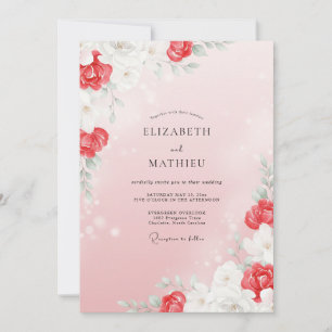 Invitation Mariage au Ranunculus Rouge Corail et Eucalyptus