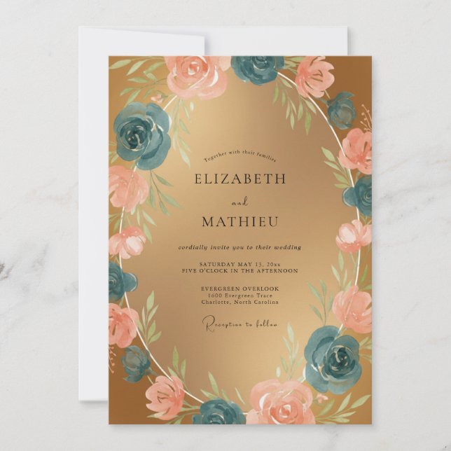 Invitation Mariage au Ranunculus sarcelle doré et Eucalyptus  (Devant)