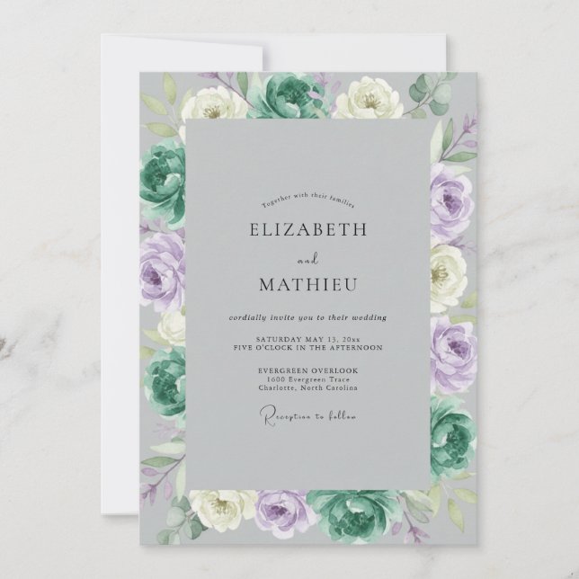 Invitation Mariage au Ranunculus sarcelle et Lavande Eucalypt (Devant)
