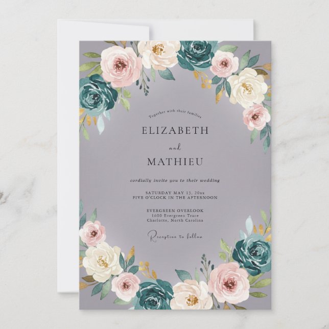 Invitation Mariage au Ranunculus sur Fond de Lavande Ardoise  (Devant)