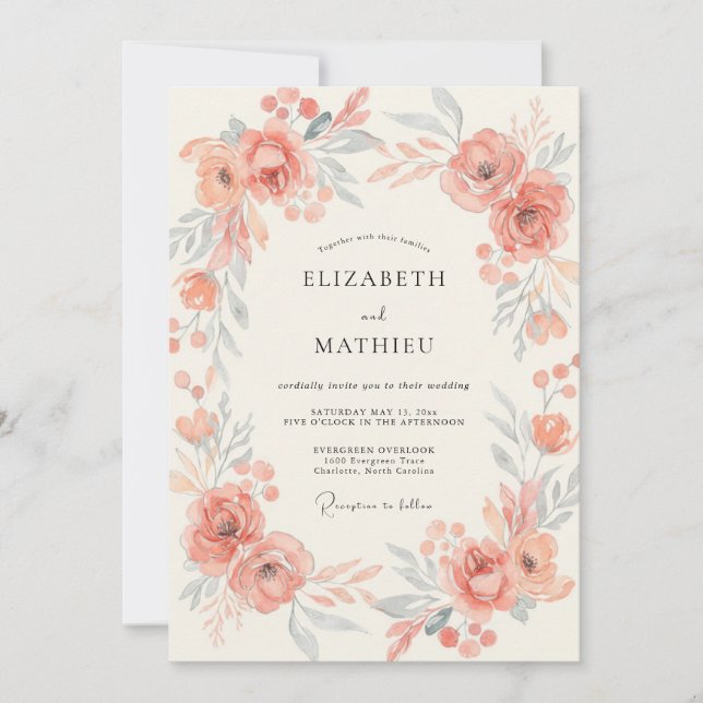 Invitation Mariage au Ranunculus Terre Cuite et Eucalyptus (Devant)