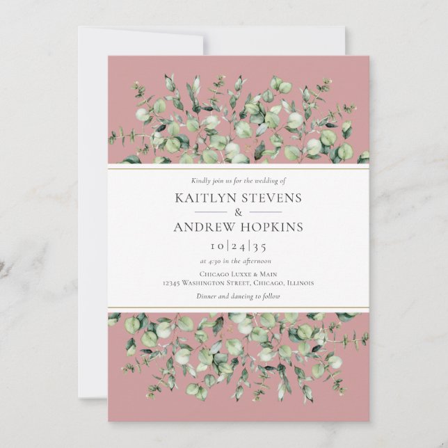 Invitation Mariage au rose saumon et eucalyptus (Devant)