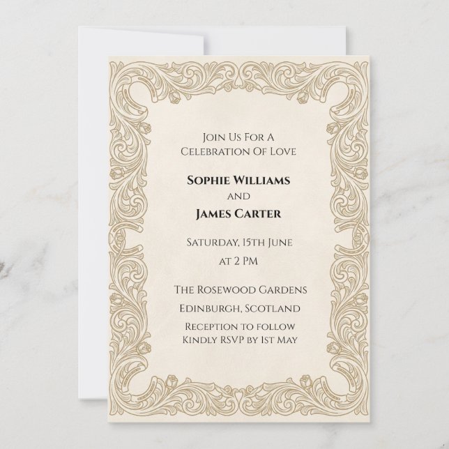 Invitation Mariage au Ruban Doré (Devant)
