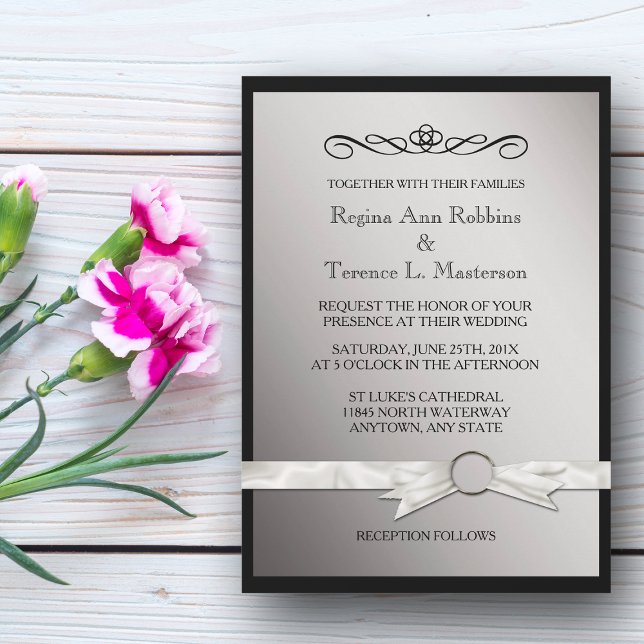 Invitation Mariage au Ruban Noir et Argent Élégant (Créateur téléchargé)