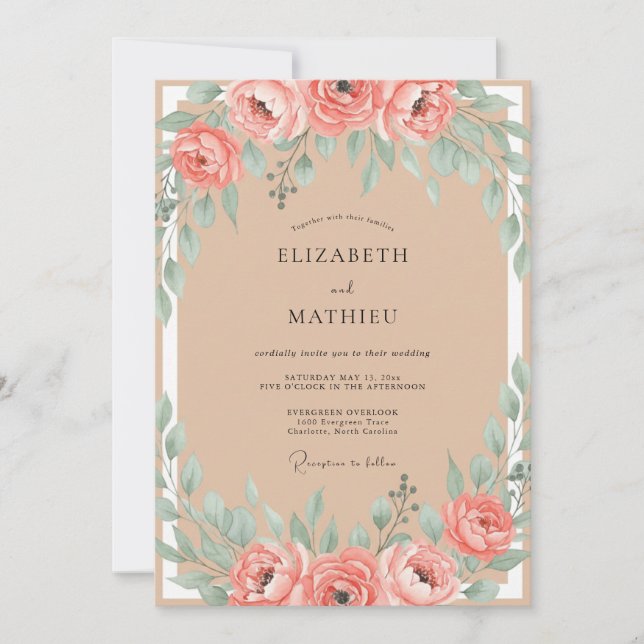 Invitation Mariage au sable poussiéreux rose ranunculus eucal (Devant)