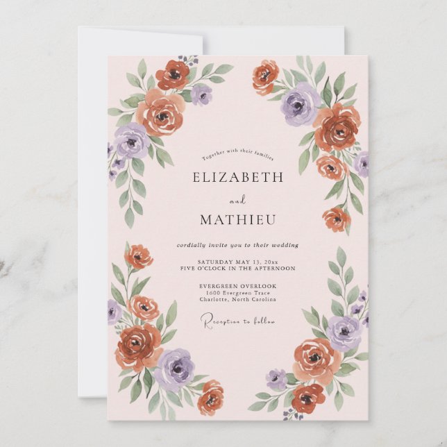 Invitation Mariage au Sage à Foliage Lilas Terracotta (Devant)