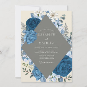 Invitation Mariage au saphir, ardoise et feuillage d'eucalypt