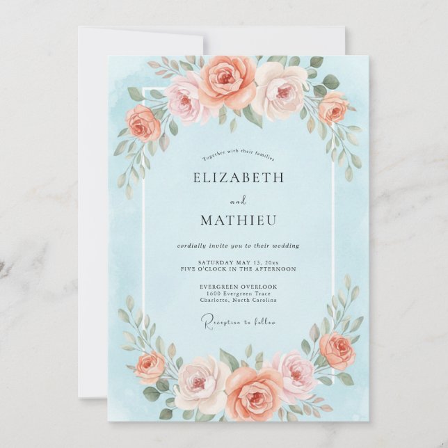 Invitation Mariage au Sky Coral Ranunculus Eucalyptus (Devant)
