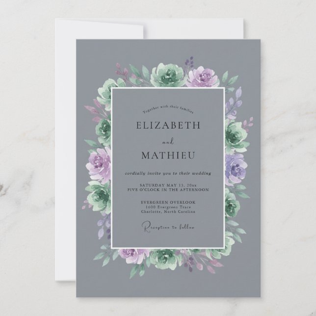 Invitation Mariage au Slate Lilas Succulent Gris Eucalyptus (Devant)