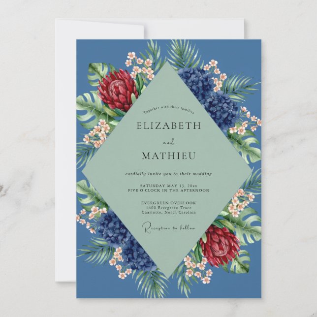 Invitation Mariage au Slate Tropical Protea Eucalyptus (Devant)