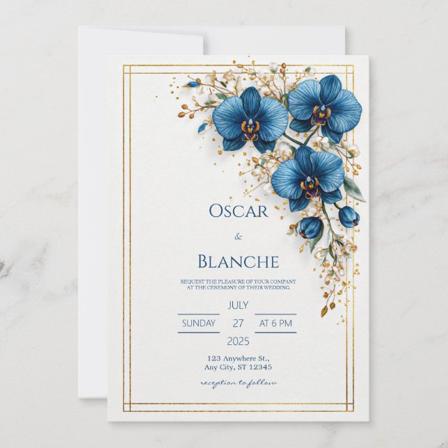 Invitation Mariage au Soleil Céleste et Feuillage Marine Somb (Devant)