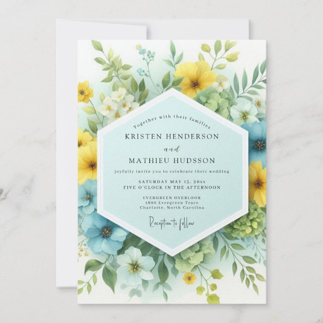 Invitation Mariage au soleil fleuri de bleuet (Devant)