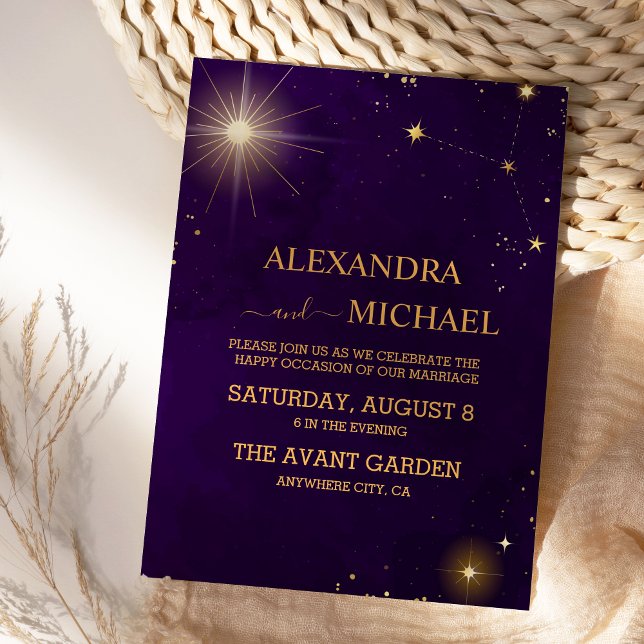 Invitation Mariage au Soleil Lune Violet Mystique (Créateur téléchargé)