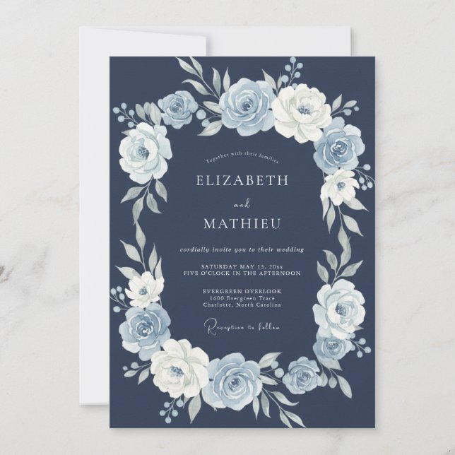 Invitation Mariage au solstice bleu marine (Devant)
