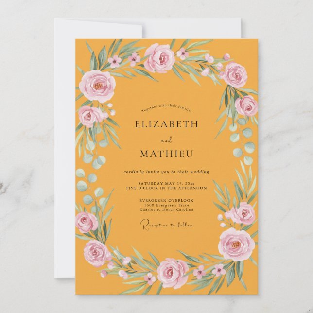 Invitation Mariage au souci rose Ranunculus Eucalyptus (Devant)