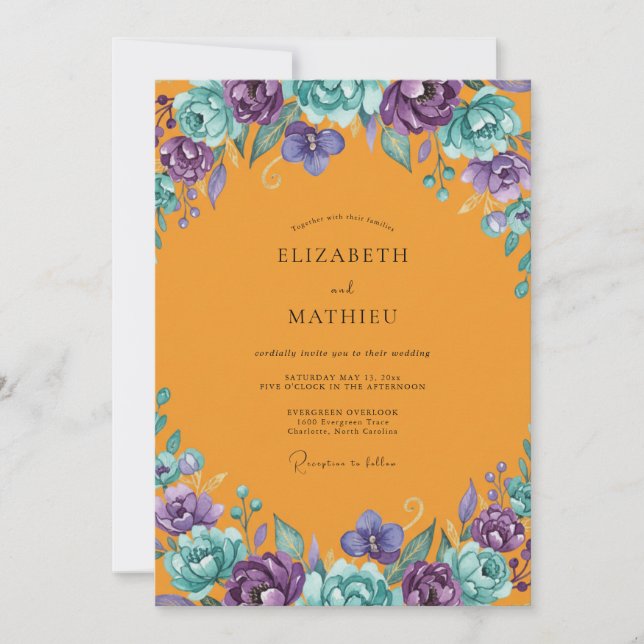 Invitation Mariage au souci violet Ranunculus Eucalyptus (Devant)