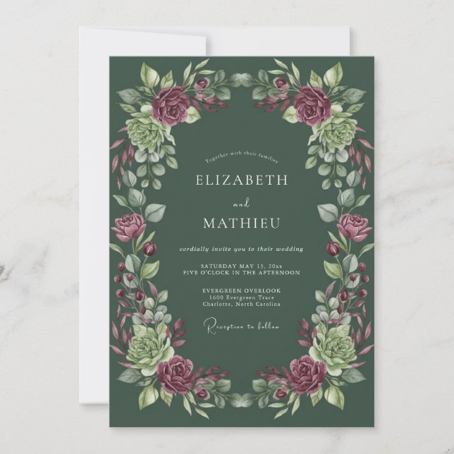 Invitation Mariage au Succulent de Prunier de Forêt Eucalyptu (Devant)