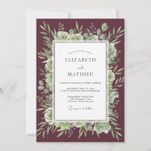 Invitation Mariage au succulent d'eucalyptus bordeaux
