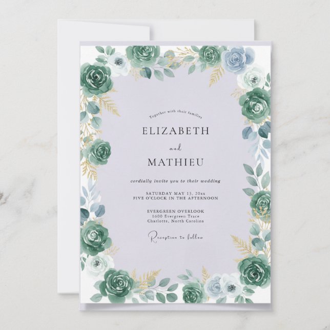 Invitation Mariage au succulent d'eucalyptus doré céleste (Devant)