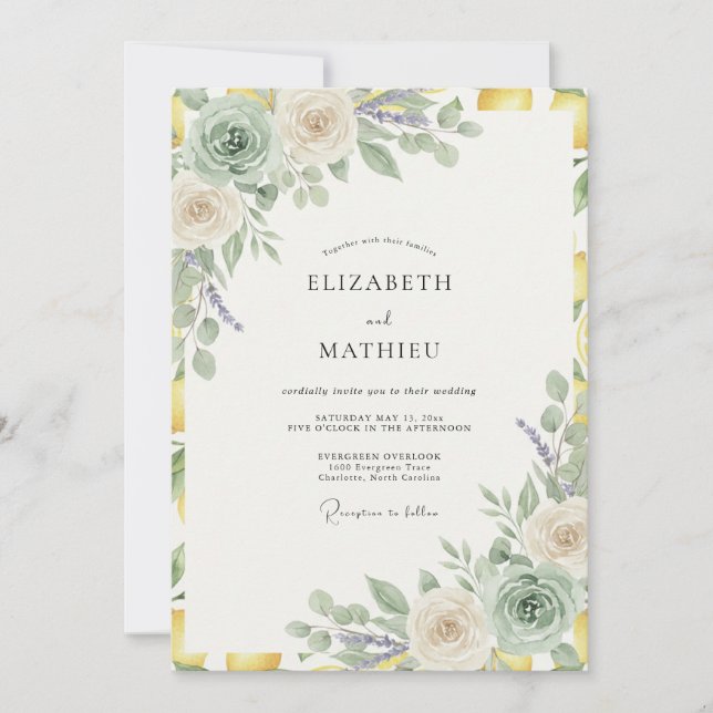Invitation Mariage au Succulent Eucalyptus Sage Or (Devant)