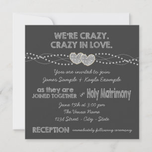 Invitation Mariage au tableau noir à deux cœurs